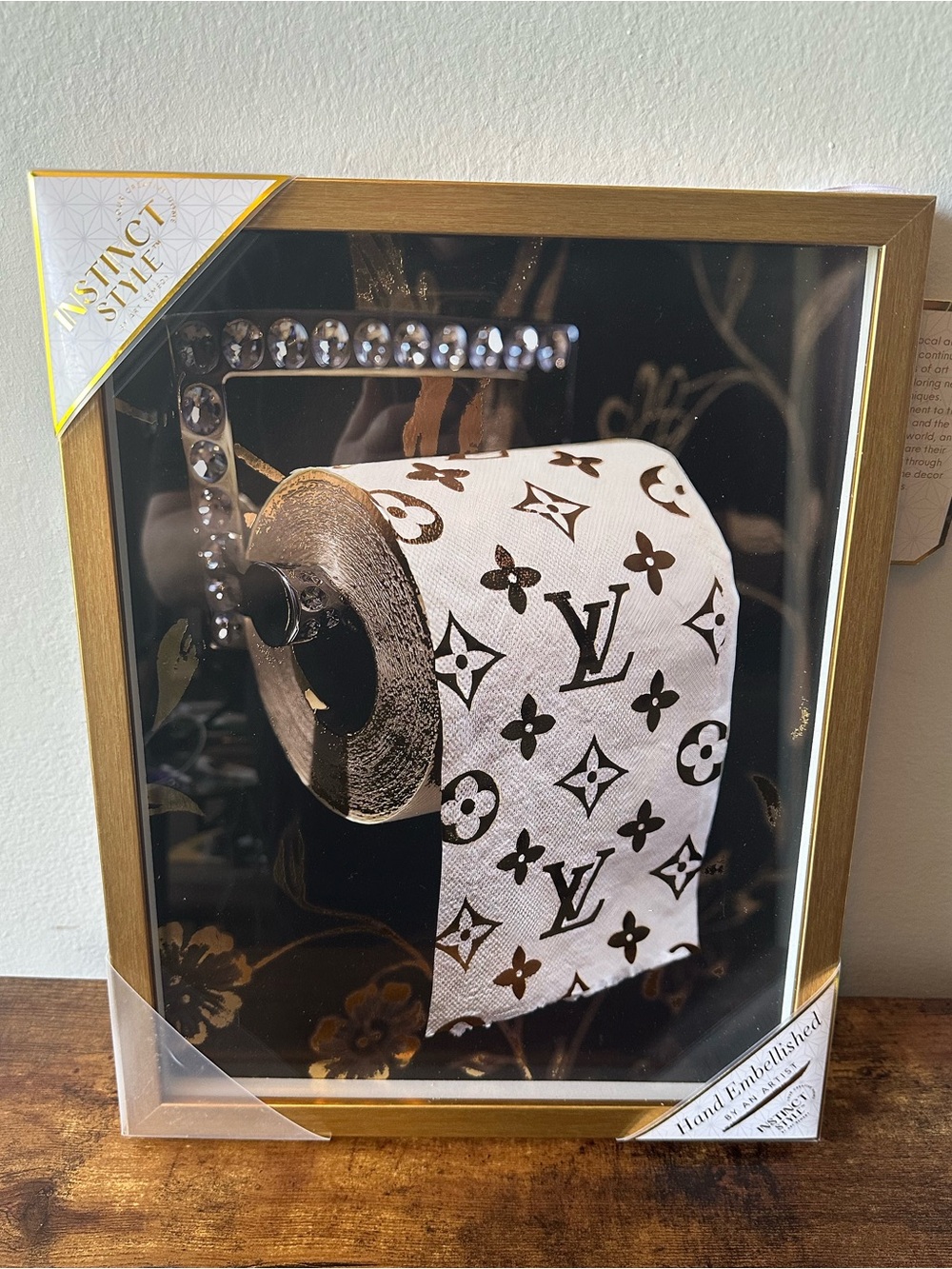 Framed Luxury Designer Logo Toilet Paper Wall Art Decor Gold Black White NWT - Picture 1 of 4